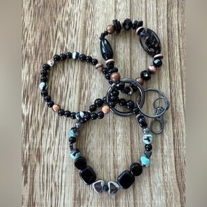 LuckyLu Bag Charm Stackable Beaded Bracelets Gunmetal Clasp